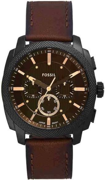 FOSSIL MACHINE BROWN QUARTZ LEATHER WATCH